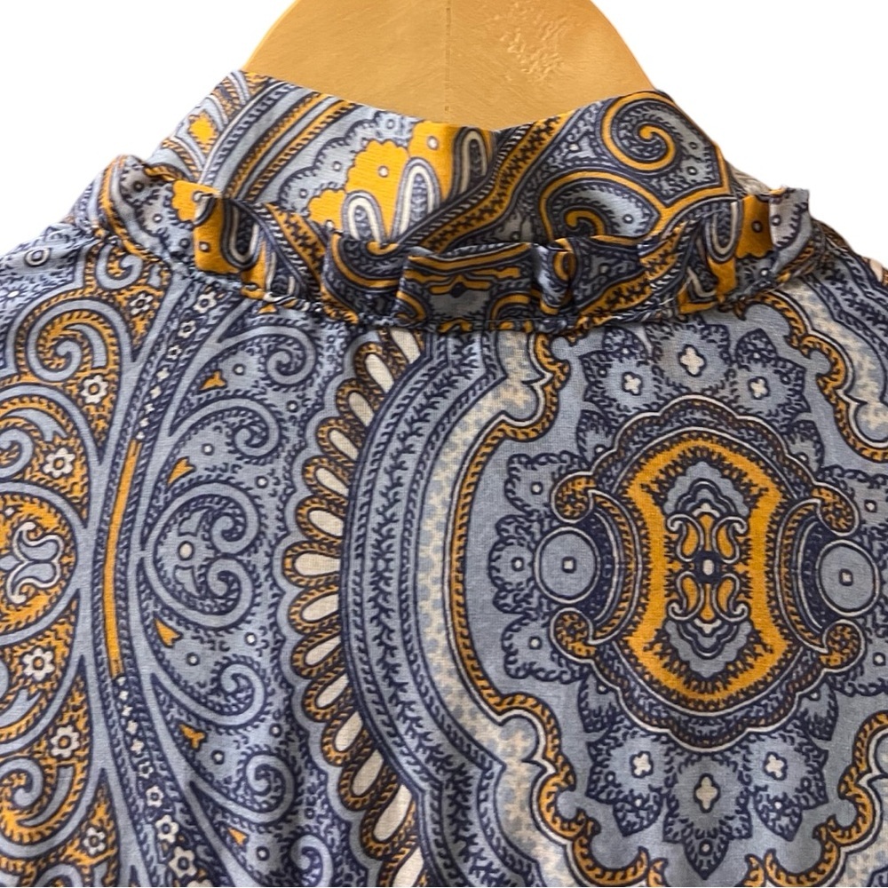 Evi Grintela Shirt Dress Oasis Paisley Ruffled Cotton Silk Midi Cottagecore Sz M - Picture 7 of 10